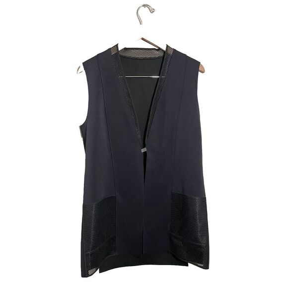 Elie Tahari‎ Neoprene Vest Women’s Medium Sheer Mesh Pockets Sleek Navy Blue - Picture 1 of 6